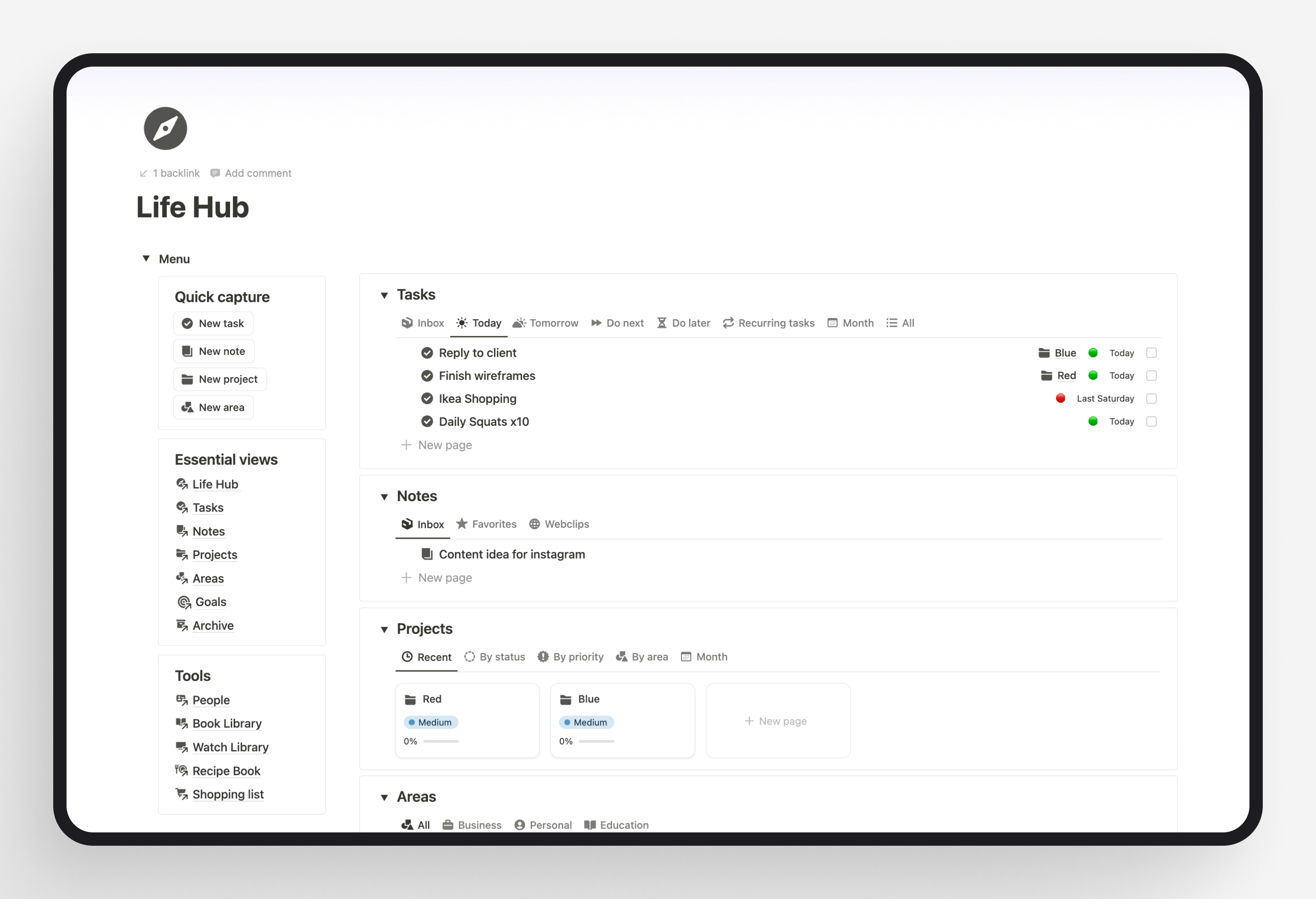 LifeHub Main Dashboard